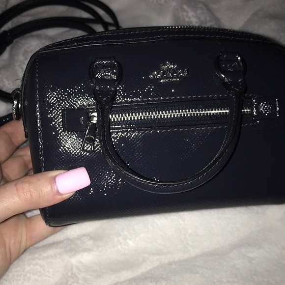 COACH MICRO ROWAN SATCHEL LEATHER CROSSBODY BAG CE631 Midnight Navy - Picture 3 of 7